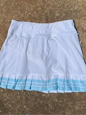 🆕Addison Bay Tennis  White Skirt with Light Blue Striped Pleated Hem.  L